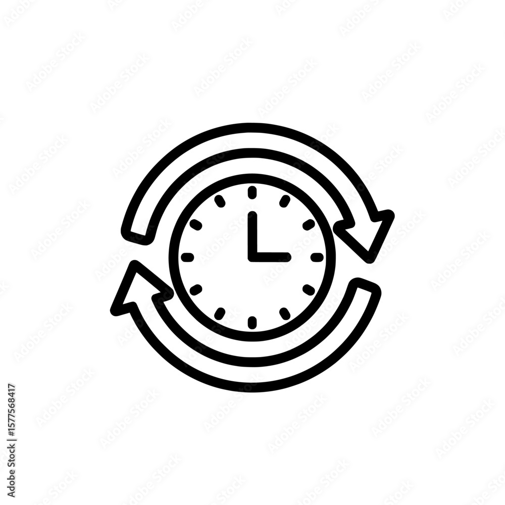 Poster clock with circular arrows indicating time restart or backup