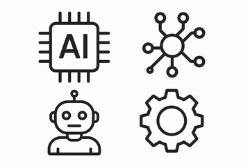 Ai technology icons: microchip network robot gear