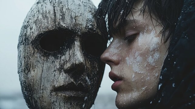 Puppeteer engages in thoughtful practice, perfecting hand movements while gazing into large mirror wooden puppet nearby adds depth artistic environment, showcasing dedication craft