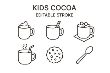 Kids cocoa clipart collection with editable stroke icons