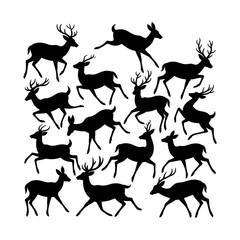 Majestic Silhouette Herd: A stylized illustration of a majestic herd of deer silhouetted against a clean background, evoking a sense of elegance and freedom in their natural habitat.