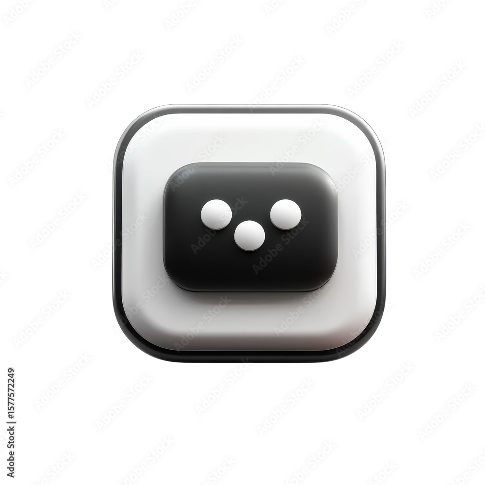 Aufkleber button 3d icon rounded square shape with three circles app symbol ui on transparent background