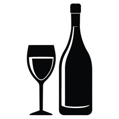 Bold black silhouette graphic of a wine bottle and a wine glass perfect for celebratory occasions and beverage promotions