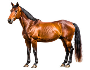 Fototapeta premium Standing Brown Horse in Side Profile, Calm Pose, Transparent Background