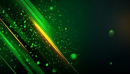 Abstract green diagonal lines, glowing particles