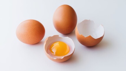 Fresh Eggs Still Life on White Backdrop, Close-Up Shot with Simple Setting