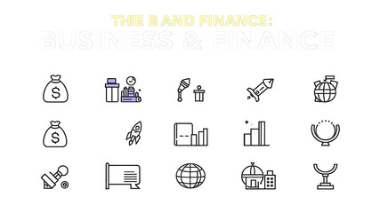Business and finance vector icons representing money growth and global economic concepts