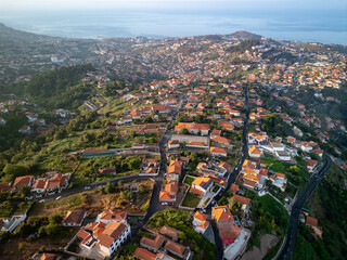 Aerial view of Santo Antonio and Sao Martinho districts in the western part of Madeiran capital,...