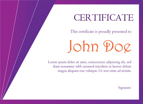 Modern Bold Certificate Template with Purple Geometric Design and Editable Orange Text