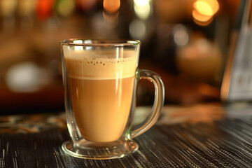 melange coffee in transparent glass mug