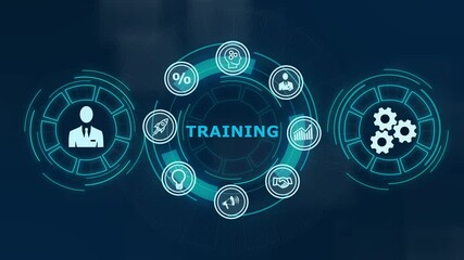 Business, Technology, Internet and network concept. Coaching mentoring education business training development E-learning concept  ,Abstract technology symbols on a blue background. - Powered by Adobe
