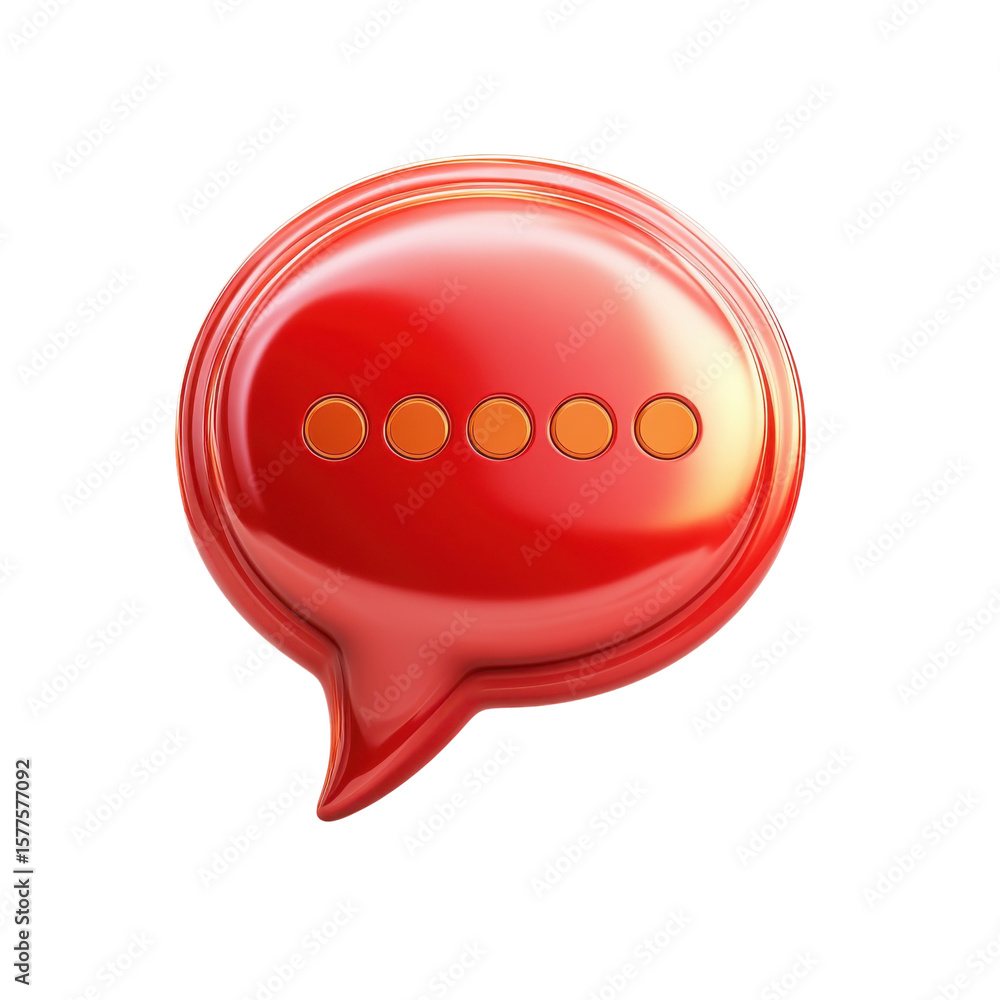 Poster glossy red speech bubble icon illustration design message chat on transparent background