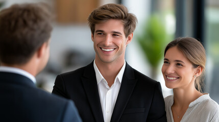 Realtor Welcomes Couple to Softly Lit House Consultation