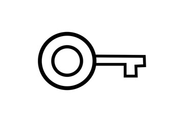 Black key outline icon with circular head. Hand-drawn simple key shape for UI, access icons, security symbols, or login illustrations