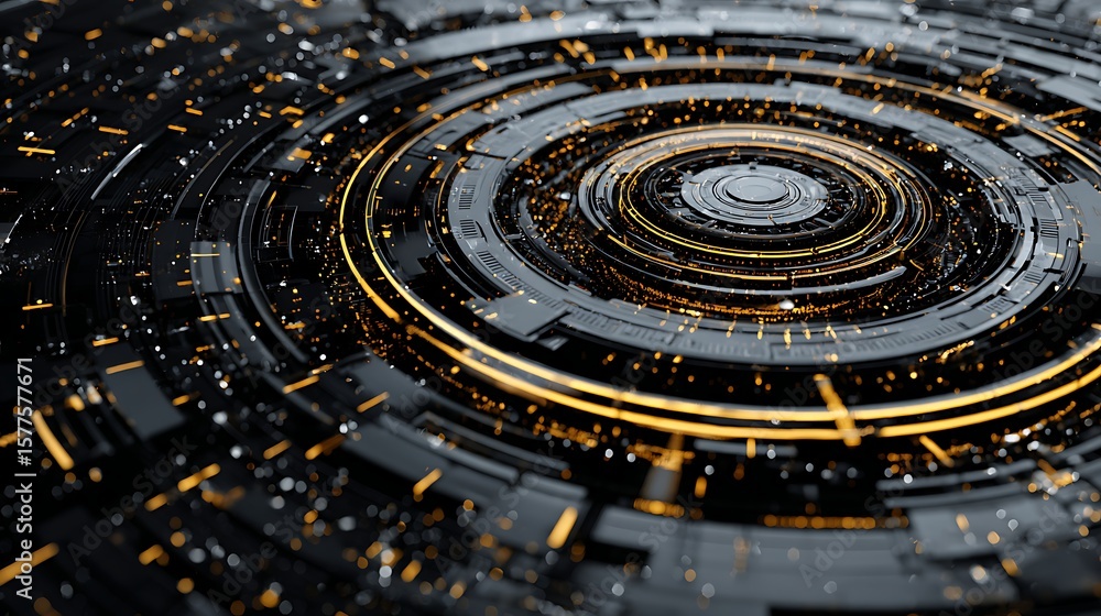 Poster abstract circular tech design with glowing particles