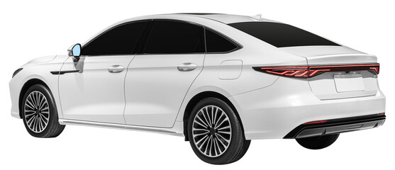 Back view white sedan electric car