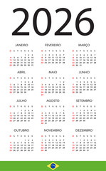 2026 Calendar - vector template graphic illustration - Brazilian version