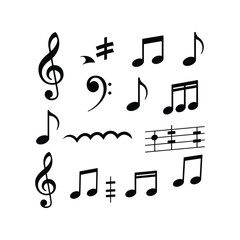 Musical Notes and Clefs Vector Set, Music Score Symbols, Sound Melody Icons