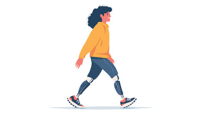 Confident young person with prosthetic leg walking gracefully
