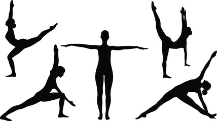 Gymnastics yoga set silhouette vector.
