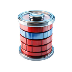 Battery power icon cell design red blue energy resource level charge on transparent background