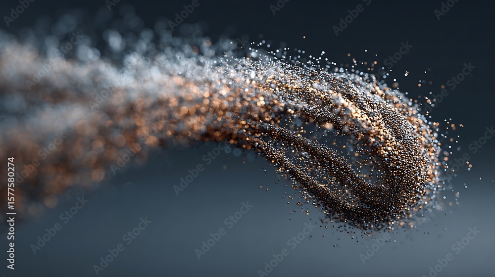 Poster abstract particle stream in bronze and silver