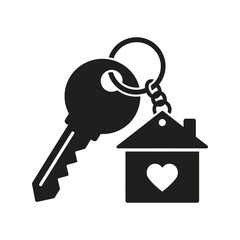 House Key with Heart Keyring Icon, Real Estate Home Ownership Symbol
