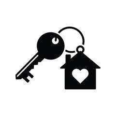 House Key with Heart Keyring Icon, Real Estate Home Ownership Symbol