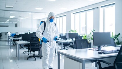 Disinfection Service Cleaning Modern Office Space.