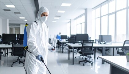 Professional Disinfection Service in Modern Office Space.