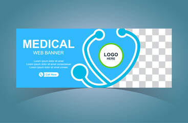Medical Web Banner Design Template With Stethoscope and Medical Sign. Digital Marketing Medical Banner.