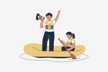 Illustration of Rescuers in Boat Help People Suffering
