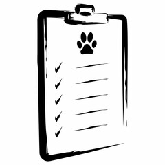 Fototapeta premium Checklist clipboard with paw print symbolizing pet grooming needs 
