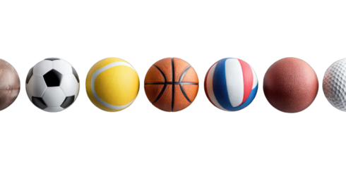 Row of various sports balls