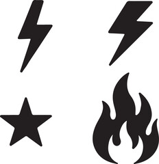 Arrow direction & fire icons silhouette 