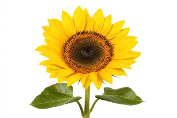 Fototapeta premium Bright and Vibrant Sunflower with Bold Yellow Petals and Dark Center on White Background Ideal for Nature and Floral Themes in Stock Photography