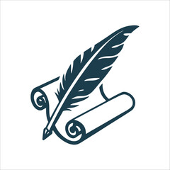 Quill Pen and Parchment Scroll Icon press day quill pen intersecting a parchment scroll