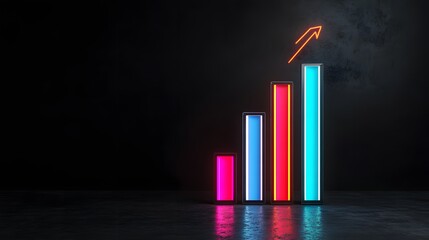 Colorful Bar Graph Displaying Growth with Neon Effect on Black Background