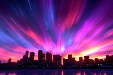 Fototapeta premium City at twilight, vibrant aurora