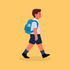 School Boy Walking with Backpack – Flat Vector Illustration of a Student in Uniform