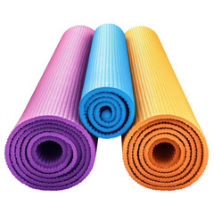 Colorful Yoga Mat Collection Rolled Fitness Mats for Exercise Pilates Gym on transparent background