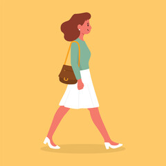 Confident Working Woman Walking – Flat Vector Illustration of a Modern Woman with Handbag in Minimal Style
