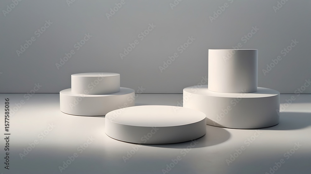 Fototapete realistic 3d white circle platform podium or pedestal on gray background with shadow. empty space fo