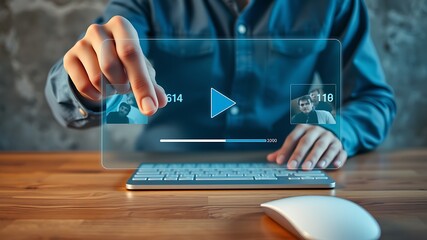 Person interacting with digital media interface hand finger