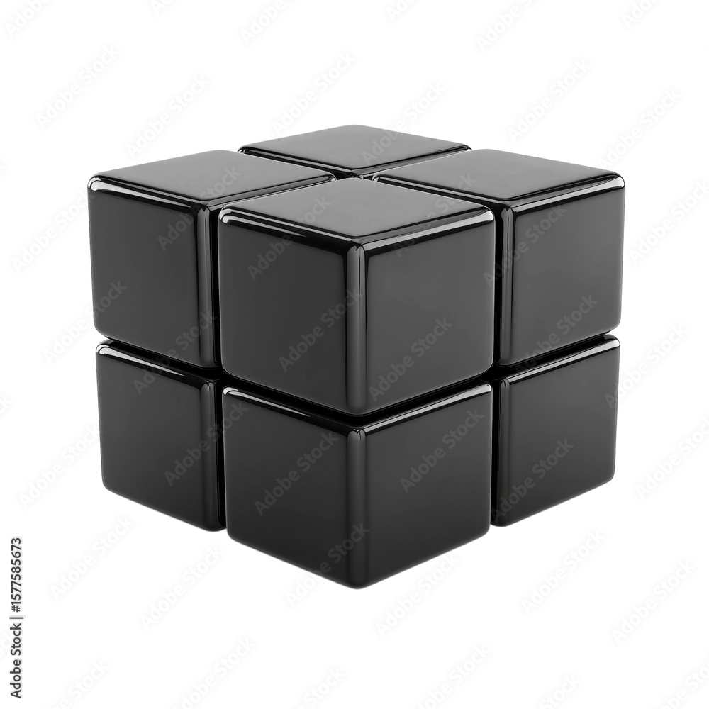 Aufkleber black cubic puzzle assembly shiny geometry reflection precision modern on transparent background