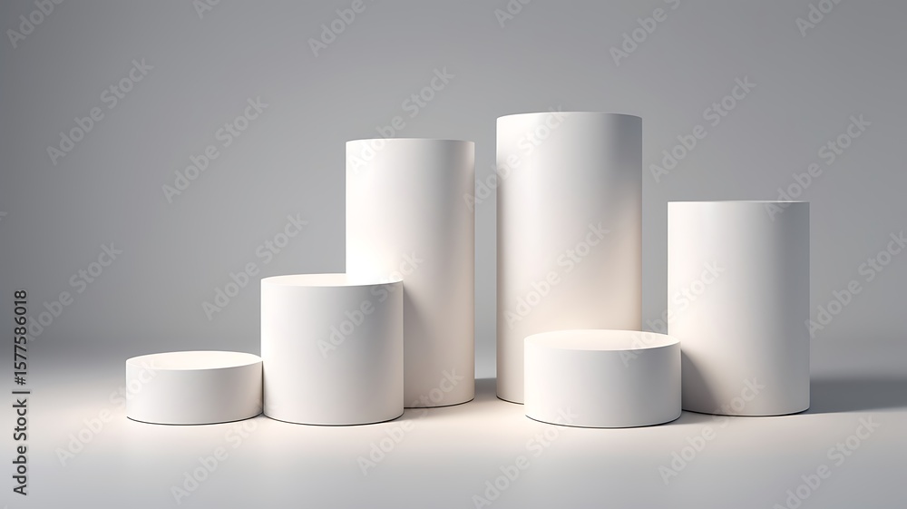 Fototapete realistic 3d white circle platform podium or pedestal on gray background with shadow. empty space fo