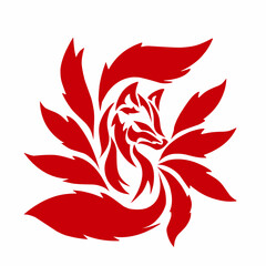 Red Fox Logo with Stylized Flame Tail Vector Animal Design