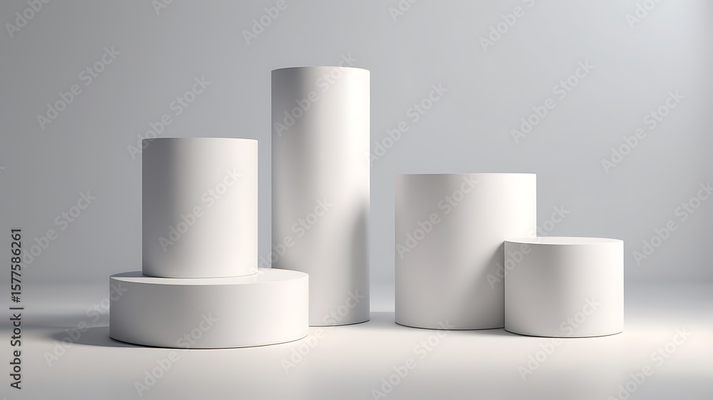Fototapete realistic 3d white circle platform podium or pedestal on gray background with shadow. empty space fo