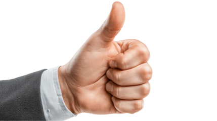 A human hand with a thumbs up that serves as a universal positive icon for both casual and professional projects on a transparent background
