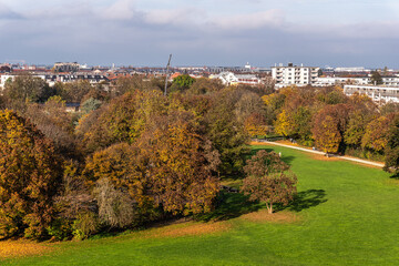 Autumn view of the Luitpold park near Olympic Park in Munich, Bavaria, Germany